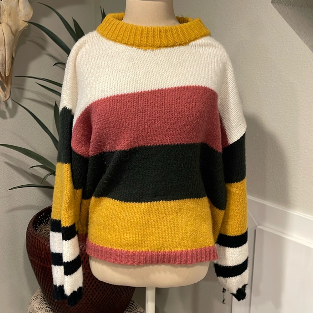 Soft color block thick sweater